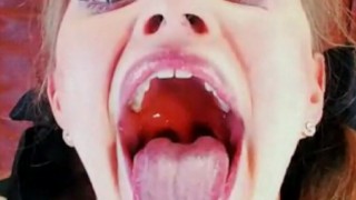 Crazy slutty teen opens mouth, crosses, eyes, and gags on dildo. AMAZING!!