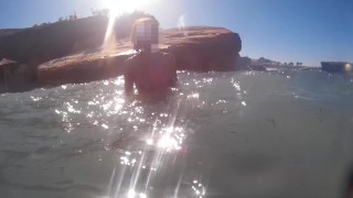 The guy picked up a naked girl on the beach, natural big tits, relax music