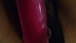 Amateur horny latina home alone fucking her dildo in the living room sofa