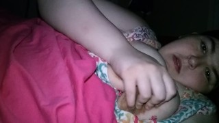 Plus size girl plays with her big tits