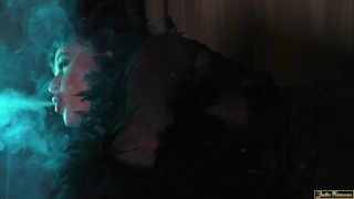 Julie Simone Glamour BBW Smoking in Lingerie on Piano