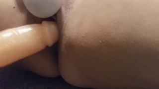 Tight, wet pussy pushes dildo out and won't let it back in
