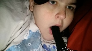 Plus size girl deep throats her brush