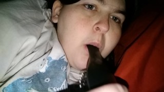 Plus size girl deep throats her brush