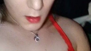 Chastity trans girl riding dildo