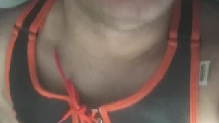 Vocal cum in fetish gear