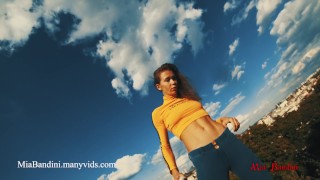 Public blowjob and cumshot on mouth with petite Mia Bandini