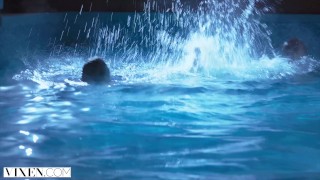 VIXEN Janice Griffith and Ivy Wolfe Sneak Into Backyard For Nighttime Pool