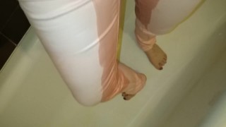 hairy pussy pissing in the pink yeans