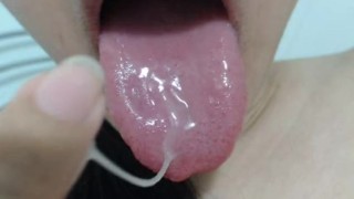 Eating and swallowing my virgin thick cream
