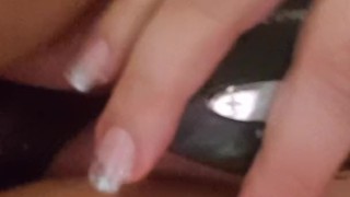 Daddy's girl talking dirty and cumming with pink dildo, womanizer and oil