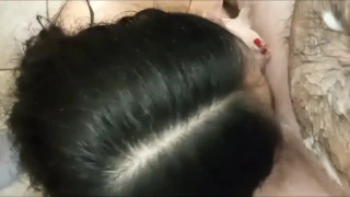 AsianNymphet Gives Soapy Blowjob and Rimming His Ass