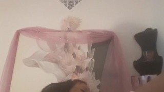 Brunette fucks vibrator