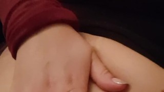 Hot brunette babysitter secretly rubbing her pussy