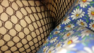 Masternating in fish net leggings