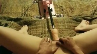 Tiny blonde takes it from fuck machine