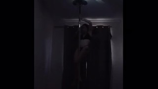Sexy tattooed pole dancing teen shaking her ass in barely anything