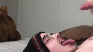 Straight Guy Moans & Cums Right On His Face and Into His Mouth on Cam!