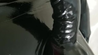 Getting my cock hard in full latex to go to Folsom Street Fair