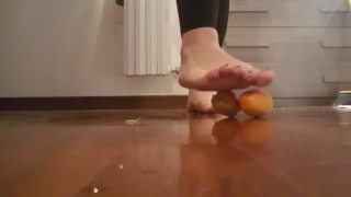 BAREFOOT CRUSHING APRICOT - Imagine what i think while crushed :)