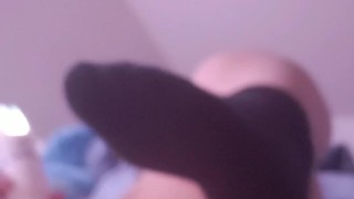 Horny blonde plays with toys w/ panty gag