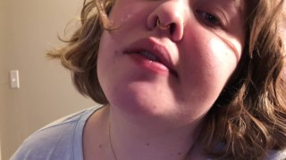 CHUBBY BBW STUFFS HERSELF WITH CAKE AND EXPANDS BELLY