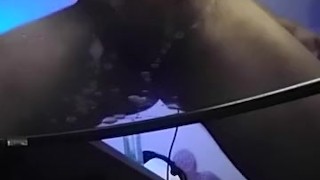 Jerking my dick over glass table