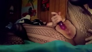 Playing with myself using my vibrator in my tights moaning