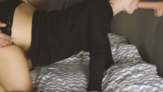 Threesome with dildo and bf. Huge cumshot in my mouth. Sucking two cocks!