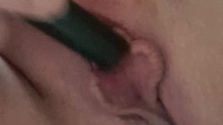 Quietly playing with vibrator multiple orgasm close up wet pussy