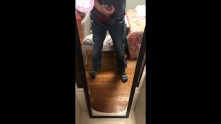 Athletic stud cums in mirror