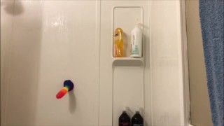 BBW fucks self with rainbow dildo