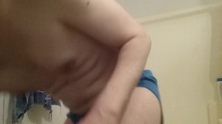 smooth twink-like male slut dries off after shower dresses begs 2 be fucked
