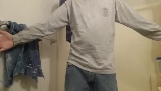 smooth twink-like male slut dries off after shower dresses begs 2 be fucked