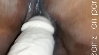 Omg! Ebony taking this fat dildo in tight pussy