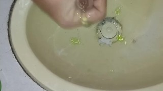 Squirting aloe in my cock