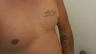 In the shower stroking my cock 
