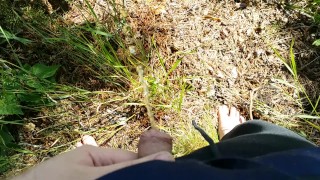 Small dick dude pissing outdoors
