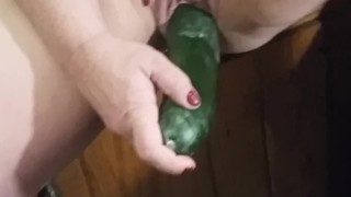 Teen cucumber masturbation in sorority kitchen after watching pornhub