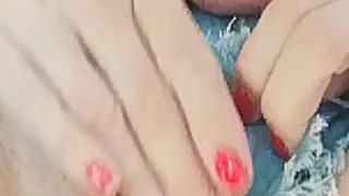 first time denim shorts horny masturbation close up