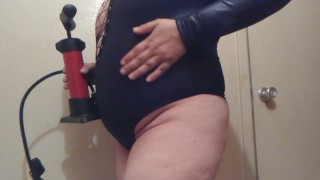 Shiny Bodysuit Bike Pump Belly Inflation