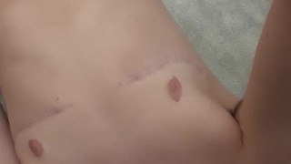 FtM Orgasm on my new carpet while boyfriend is in the kitchen