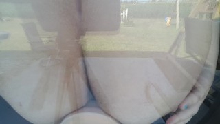 Slut practises their blowjob skills while you look on from outside
