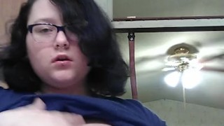 Busty brunette plays with boobs before shower