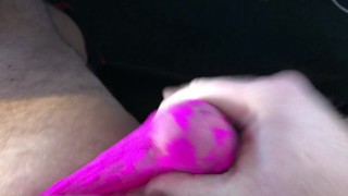 Cumshot (wank) on through a mesh Victoria Secrets thong