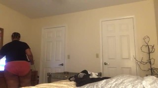 Play with my cucumber until he comes out of the bathroom and fucks me
