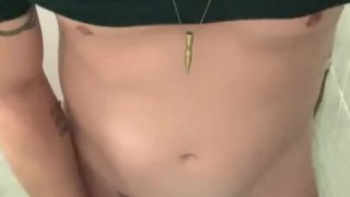 Teen pissing with bald dick