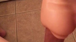 Stroking big cock with Sasha Grey toy