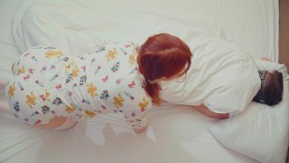 Wake-Up FootJob Cum on White Stockings | Amateur Redhead Ginger PAWG Teen