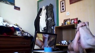 self footjob cum